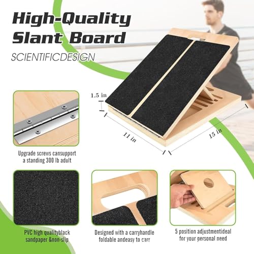 Slant Board for Calf Stretching, Adjustable Portable Wooden Calf Stretcher tilt Plate, Calf Spring Wedge Suitable for Legs, Knees, Heels, Ankles and Stretching.Ankle Stretch Board、Balance Board.
