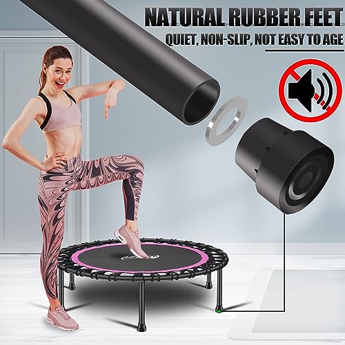 Newan 40"-48" Silent Mini Trampoline Fitness Trampoline Bungee Rebounder Jumping Cardio Trainer Workout for Adults-Max Limit 330lbs - color: A 40" Round Pink (NO Handle)