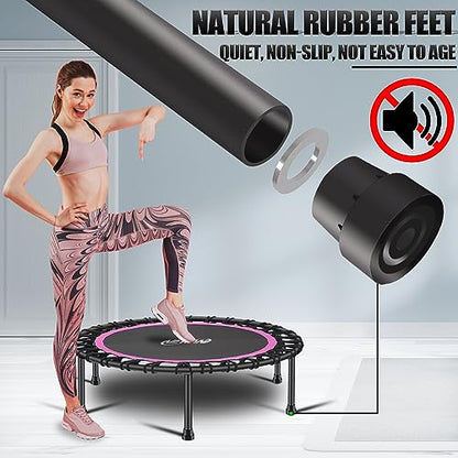 Newan 40"-48" Silent Mini Trampoline Fitness Trampoline Bungee Rebounder Jumping Cardio Trainer Workout for Adults-Max Limit 330lbs - color: A 40" Round Pink (NO Handle)