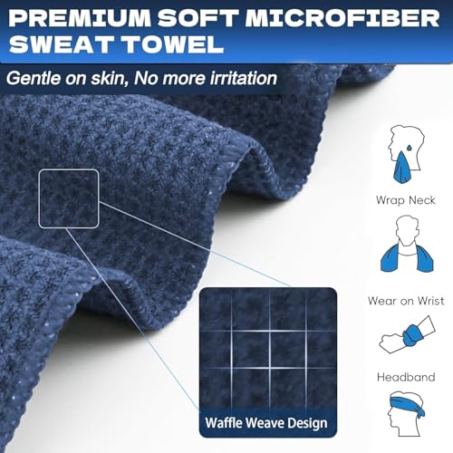 Microfiber Gym Towels for Working Out, Quickly Dry Yoga Towels for Men & Women Tennis, 16 Inch x 27 Inch, 6 Pack, Navy Blue - color: Navy Blue