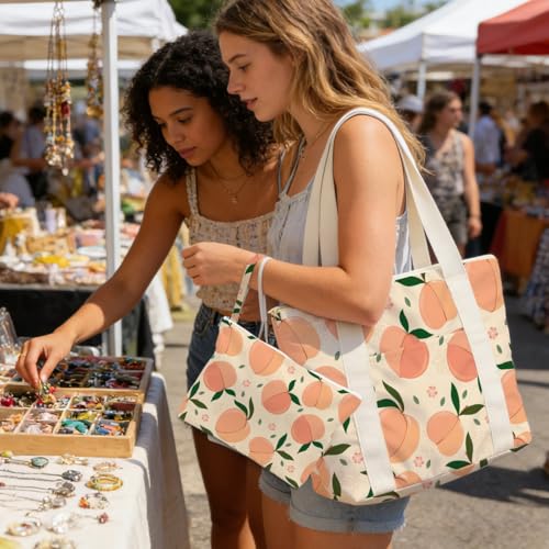 IAXIC Waterproof Tote Bag and Wet Bag Set, Summer Pattern Design for Beach Travel Gym Holiday Gifting - color: Peach