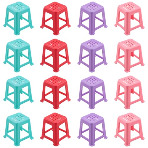 16PCS Mini Canvas Stand Fluid Acrylic Paint Pouring Support Base Chair Shaped Design Solid Colour Plastic Fluid Painting Tool Blue Purple Pink Red
