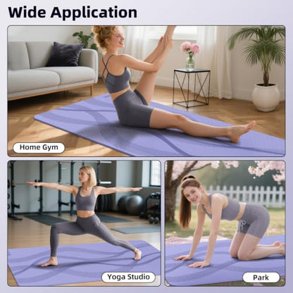Yoga Mat High Density Exercise Mat, 76"x32"x0.27"Thick Wide & Large Yoga Mat for Women Men, Professional POE Workout Mat for Yoga, Pilates, Fitness & Stretching - color: Lavender Purple