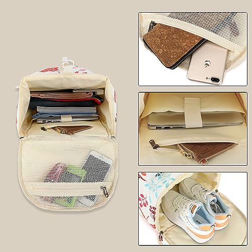 Kalesi Gym Duffle Bag Backpack 4-Way Waterproof with Shoes Compartment for travel Sport Hiking laptop - color: Floral-sea Salt White
