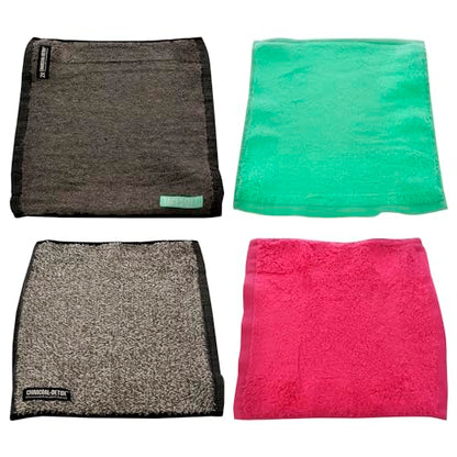 FaceSoft Eco Mini Gym Towels for Working Out - Double Activated Charcoal Sweat Towels for Gym and Sports - Soft and Absorbent Cotton - No Synthetic Microfibers - 4 Piece Exercise Towel Set