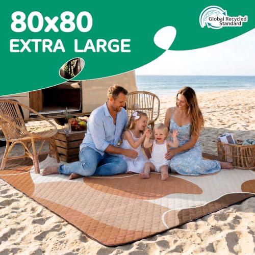 RYCHIC Waterproof Beach Blanket Picnic Outdoor Camp Mat RugTowel Family Beach Trip Essentials Summer Vacation Must Have Travel Accessories Lake Day Necessities Thing Need Gear Gift Supplies 2026 - color: Abstract Brown