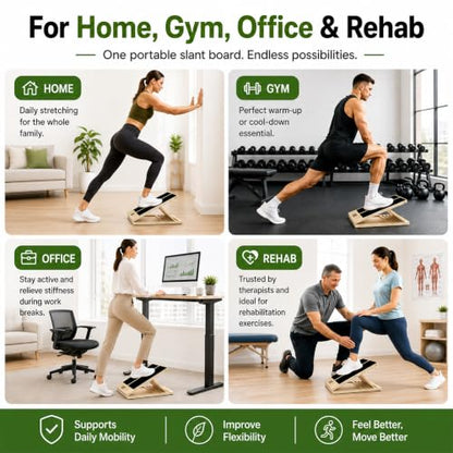 MUCITAGF Portable Wooden Slant Board, 13” Wide Calf Stretch Board, 4 Angles | Adjustable Incline Board, Non-Slip, Ideal for Plantar Fasciitis Relief, Stretching & Squats, Beginner & Rehab Friendly