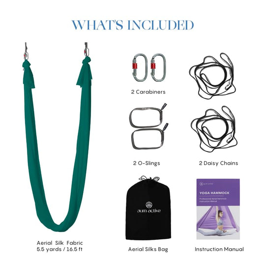 Aerial Yoga Hammock Swing, 4.5 Yards, Aerial Silks with Hardware | Knitted fabric with extension straps and a pose guide for aerial yoga, home gym and studio practice, suitable for all levels - color: Teal, size: 5.5 yards