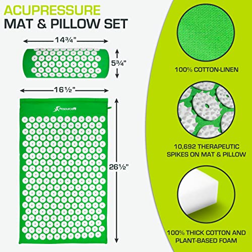 ProsourceFit Acupressure Mat and Pillow Set for Back/Neck Pain Relief and Muscle Relaxation, Large - Green/White - color: Green/White, size: Large