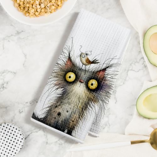 4 Pcs Funny Bird Cat Kitchen Towels, Cute Cats Gifts Reusable Hand Towels02 - color: Multi 1621