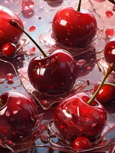 Pink Diamond Art Kits for Adults, Cherry Diamond Painting 12x16 Inch | Full Drill Cherry Diamond Painting Kits For Adults, Diy 5d Round Paint By Diamonds For Home Decor Gifts 12x16 Inch - color: Pink Cherry