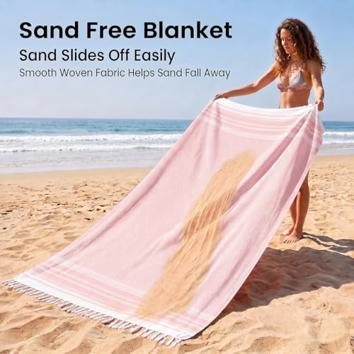 Yongoes Turkish Beach Towel Blanket Oversized 82x88 Pink Boho - color: Pink, size: Extra Large 82"x88"（208x224cm）