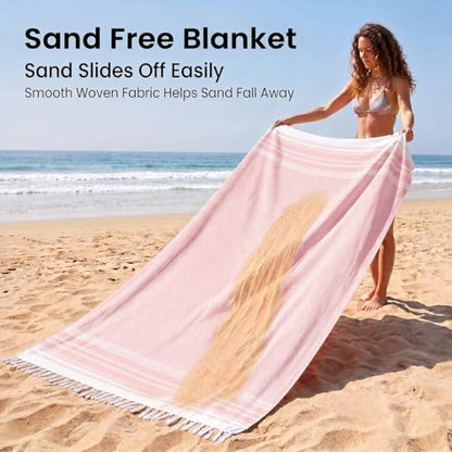 Yongoes Turkish Beach Towel Blanket Oversized 82x88 Pink Boho - color: Pink, size: Extra Large 82"x88"（208x224cm）