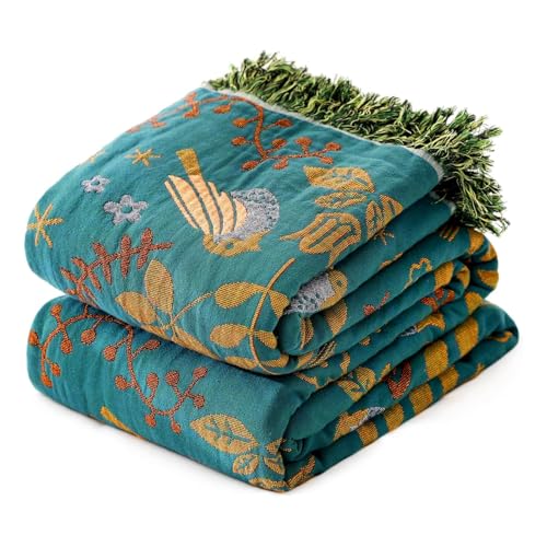 MSGKV Boho Throw Blanket 50"x60" Cotton Blanket for Couch & Living Room | 50"x60" Cotton Throw, Woven Bird Blanket, Living Room Decor, Summer Comfort, Decorative Throw, Sofa Cover, Machine Washable - color: A-teal Blue Bird, size: 50"x60"