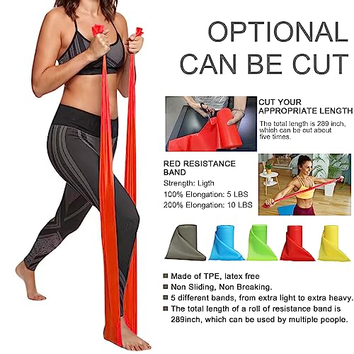 8-Yard Latex-Free Resistance Band Roll for Physical Therapy and Exercise - color: Red - Light