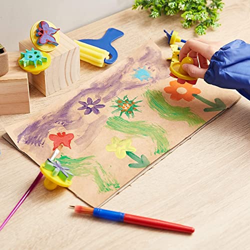 Paint Brush Art Kit for Kids - 36-Piece, Transparent Foam - Foam Brushes, Rollers & Stamps Painting Set with Apron for Crafts & Art Supply