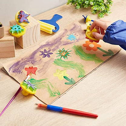 Paint Brush Art Kit for Kids - 36-Piece, Transparent Foam - Foam Brushes, Rollers & Stamps Painting Set with Apron for Crafts & Art Supply