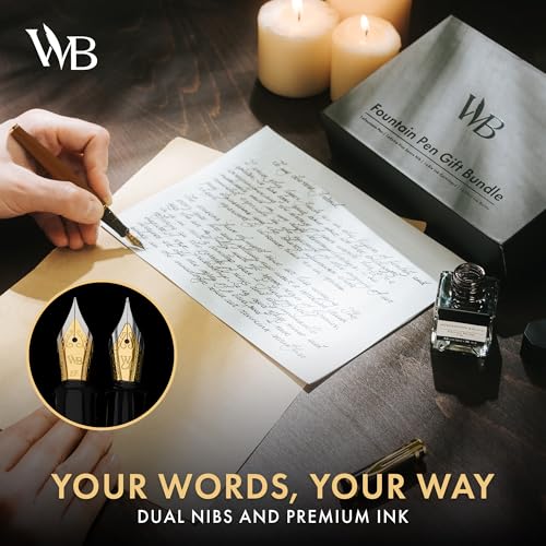 Wordsworth & Black Fountain Pen Gift Set, Medium & Extra Fine Nib, Brown | For Men & Women, Brass Body, 18K German Iridium, Ink Bottle + 6 Cartridges, Converter, Writing & Calligraphy, Journaling - color: Brown Gold