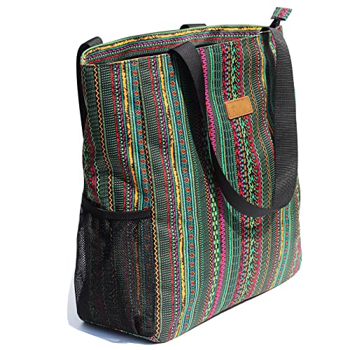 ESVAN Original Floral Water Resistant Large Tote Bag Shoulder Bag for Gym Beach Travel Daily Bags Upgraded - color: [A] G