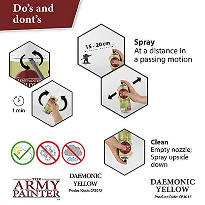 The Army Painter, Colour Primer Daemonic Yellow, 400 ml acrylic spray | Daemonic Yellow primer for painting Warhammer and Dungeons and Dragons miniatures - color: Daemonic Yellow