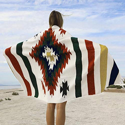 Open Road Goods Aztec Navajo Style Blanket, Throw, or Yoga Bolster - Handwoven Mexican Diamond Blanket (White Fiesta Blanket) - color: White Fiesta Blanket