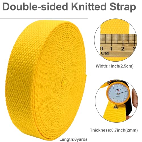 Heavy‑Duty Cotton Webbing Strap 1''x6yds Gold for Bags | 2mm thick webbing for dog collars, backpack, bag handles, apron straps, slings, sewing repairs & DIY craft projects. - color: Gold