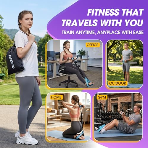 Upgraded Pedal Resistance Band with Handle, 3-Tube Adjustable for Workout - color: Blue