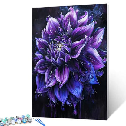 Dark Purple Dahlia Flowers Paint by Number Black Background Painting DIY Painting on Canvas with Brushes Acrylic Paints Gothic Paint by Numbers for Adults and Kids Beginner 16x20 Inch（without Frame） - color: Eye Flowers 01, size: 16''x20''(Frameless)