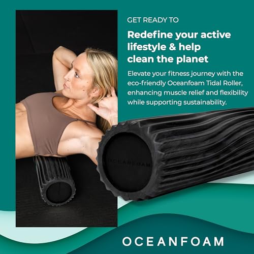 Oceanfoam Tidal Roller - Black & Charcoal Marbled - Muscle Massage Foam Roller for Back Pain & Stretching - Firm and Ergonomic Wide Wave Textured - Yoga, Athletics, & Wellness - Full Size, 20" x 5" - color: Black & Charcoal Marbled