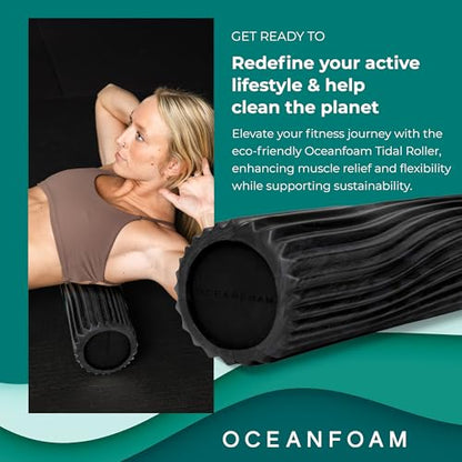 Oceanfoam Tidal Roller - Black & Charcoal Marbled - Muscle Massage Foam Roller for Back Pain & Stretching - Firm and Ergonomic Wide Wave Textured - Yoga, Athletics, & Wellness - Full Size, 20" x 5" - color: Black & Charcoal Marbled