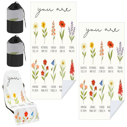 Hahafelt 2 Pack Car Seat Towel Cover with Storage Bag, Christian Floral | 63 x 32 in Car Towel Seat Cover Non Slip Waterproof, Gym Workout Swimming Running, Machine Washable Sweat Absorbent Protector - style: Christian Floral