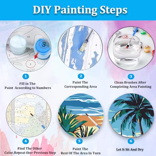 Artunion Framed Paint by Numbers Kit for Adults Beginners & Kids Ages 8-12,Summer Beach Paint by Number with Frame,Sunset Beach Paint by Numbers Kit on Canvas 10 * 10 Inch Without Easel - color: ZXT-242-F