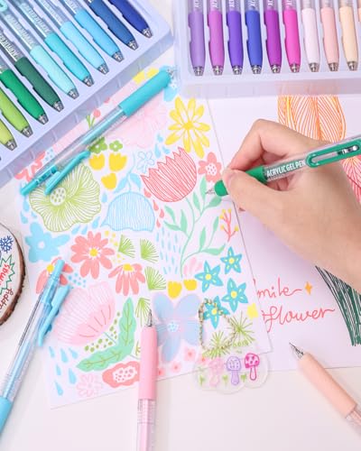 Acrylic Gel Pens for Coloring, 12 Colors Retractable Colored Pens | 0.7mm Tip , Premium Gift Box Set, Perfect for Coloring, Writing, Drawing, Journaling, Note Taking, Black & White Paper - color: 12 colors