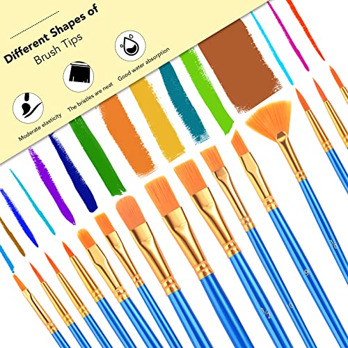 AROIC Acrylic Paint Brush Set, 15 pcs Nylon Hair Paint Brushes | All Purpose Oil Watercolor Face Body Rock Painting Artist, Small Painting Brush Kits for Kids Adult Drawing - size: 15pcs