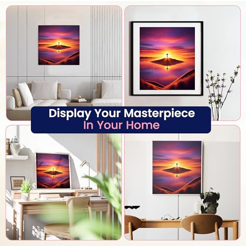 Modern Merch Jesus Diamond Art for Adults Sunset Cross Christian 5D Diamond Painting Kit for Adults Landscape, DIY Jesus Wall Art Cross Stitch Kits Gem Art, Round Drill 12x16 Religious Gifts for Women - color: Sunset Cross