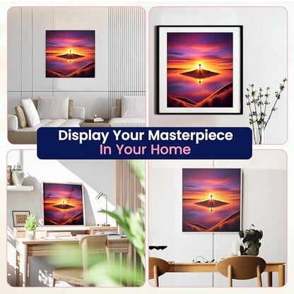 Modern Merch Jesus Diamond Art for Adults Sunset Cross Christian 5D Diamond Painting Kit for Adults Landscape, DIY Jesus Wall Art Cross Stitch Kits Gem Art, Round Drill 12x16 Religious Gifts for Women - color: Sunset Cross