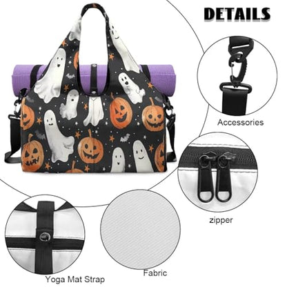 Yoga Mat Bag for Men Women Canvas Yoga Mat Carrier Take In Out Mat Easily for Beach Swim Bags Pool Sports Gym - color: Halloween Pumpkin
