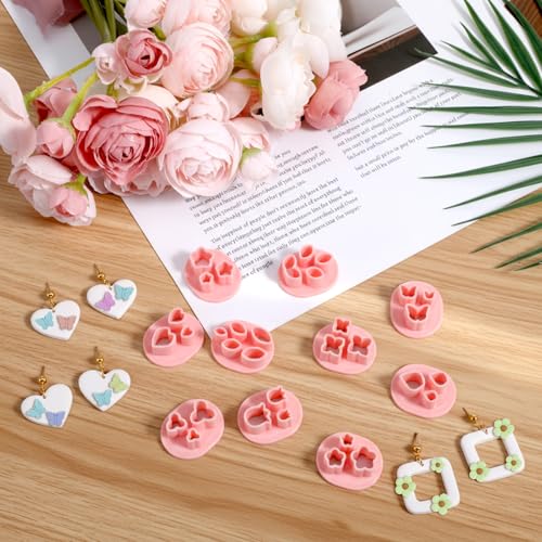 10 PCS Polymer Clay Cutters, Flower Petal Clay Cutter for Earrings Making 10 Shapes Floral Leaf Butterfly Heart Clay Molds DIY Jewelry Tools