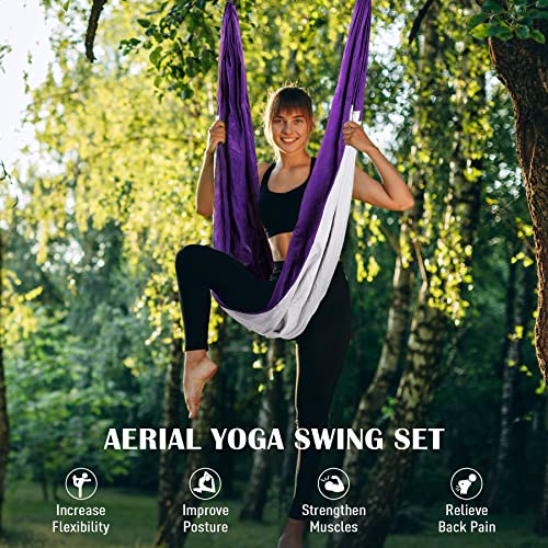 ZELUS Aerial Yoga Swing Sling Strong Yoga Hammock Kit Set Trapeze Inversion Equipment Include 2 Extensions Straps and Ceiling Mounting Kit - color: Purple