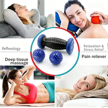 3 in 1 Foot Roller for Plantar Fasciitis Pain Relief – Deep Tissue Foot Massage Kit for Arch & Heel Pain, Includes Lacrosse & Spiky Massage Ball