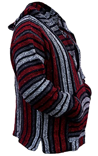 Del Mex Mexican Baja Hoodie Hippie Surf Poncho Sweater Sweatshirt Pullover Jerga - color: Red, size: Medium