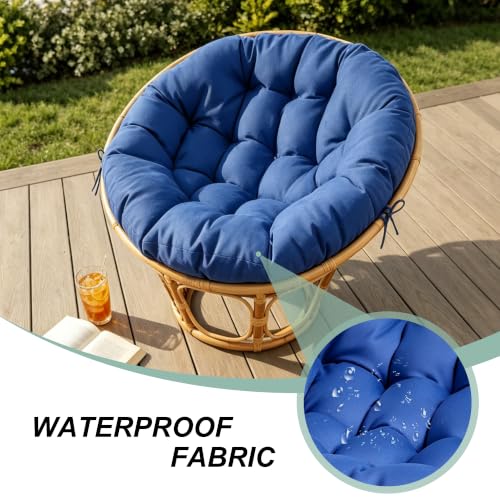 47" Round Tufted Floor Cushion, Thick Meditation Papasan with Ties - color: Classic Blue