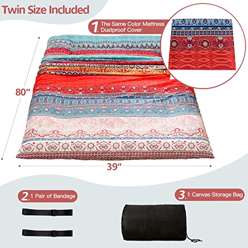 MAXYOYO Bohemian Retro Floor Mattress Vintage Floral Japanese Futon Mattress Roll Up Tatami Floor Mat Portable Camping Mattress Sleeping Pad Floor Lounger Couch Twin Size | Sleeping Pad Foldable Roll Up Mat Boys Girls Dormitory Pad Kids Floor Lounger, Boh