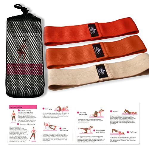 Hatha Yoga Large Resistance Band,14.5" x3.15",Fabric Exercise Loop Bands with Instruction Guide and Carry Bag, Set of 3. - color: Orange