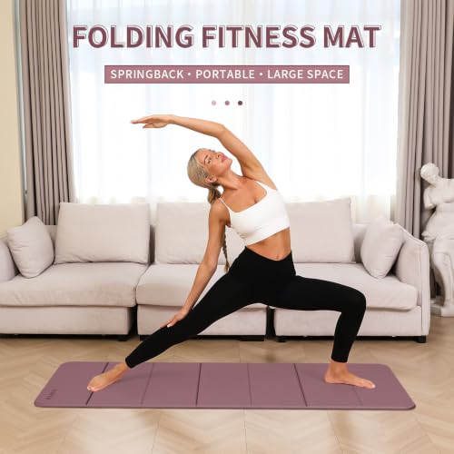 PAIDU Foldable Yoga Mat 10mm Thick, 75"x26" Non-Slip Fitness Exercise Mat - color: Deep Pink