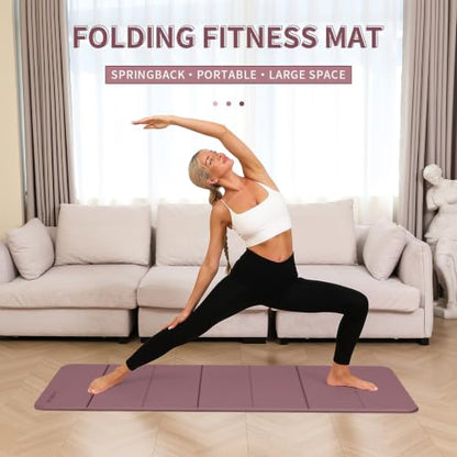 PAIDU Foldable Yoga Mat 10mm Thick, 75"x26" Non-Slip Fitness Exercise Mat - color: Deep Pink