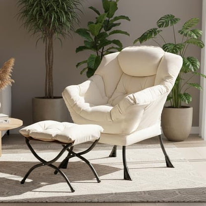 Tiita Lazy Chair with Ottoman, Modern Large Accent Lounge Chairs, Leisure Sofa Armchair with Ottoman, Reading Chair with Footrest for Bedroom, Living Room, Dorm Rooms, Garden - color: Beige