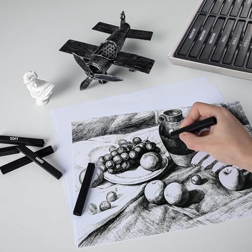 24 Pcs Compressed Charcoal Sticks, 24 Pcs Vibrant Colors Chalk Sticks for Drawing, Blending, and Shading