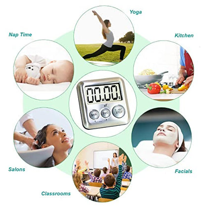 Elegant Digital Kitchen Timer Stainless Steel - Loud Alarm - Model Silver - color: Silver