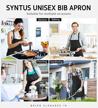 Syntus Apron for Men Women, Adjustable Cooking Kitchen Apron with 2 Pockets | Machine Washable, Firm Stitching, Stain Resistance, Long Tie Straps, 2 Pockets, Versatility, Unisex Use, Gift, BBQ - color: Basic Black, style: 2 Cotton